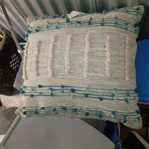 Threshold Boho Pillow in Cream and Teal Accents